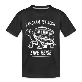 Langsame Reise Schildkröte Camper - Kinder Premium Bio T-Shirt - Schwarz - Vorne