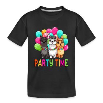 Party time cute llamas colorful balloons kids - Kids' Premium Organic T-Shirt - black - Front