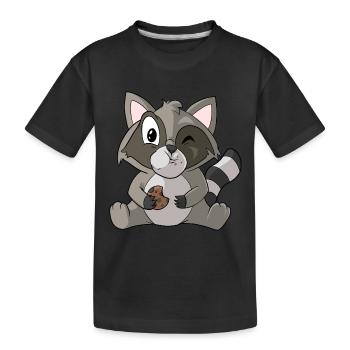 Waschbär mit Keks - Kinder Premium Bio T-Shirt - Schwarz - Vorne