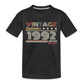Jahrgang September 1992 September 1992 September - Kinder Premium Bio T-Shirt - Schwarz - Vorne