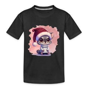 Weihnachtskatze, süß und Niedlich mit eine mütze - Kinder Premium Bio T-Shirt - Schwarz - Vorne