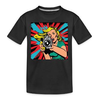 Pop Art Woman Photographer - Kids' Premium Organic T-Shirt - black - Front