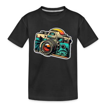 Kamera im Retro-Stil - Kinder Premium Bio T-Shirt - Schwarz - Vorne