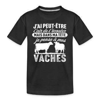 je pense à mes vaches - T-shirt bio Premium Enfant - noir - Devant