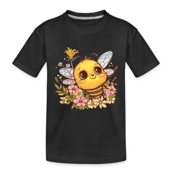 Honigbiene mit Blumenkranz - Kinder Premium Bio T-Shirt - Schwarz - Vorne