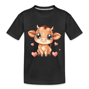 Sweet calf with hearts - Kids' Premium Organic T-Shirt - black - Front