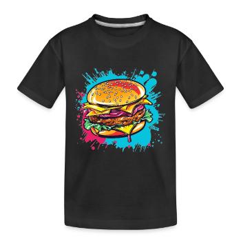 Bunter Cheeseburger Popart - Kinder Premium Bio T-Shirt - Schwarz - Vorne