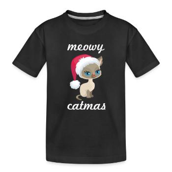 Nette Weihnachtskatzen-Entwurfs-Meowy Catmas Katzenliebhaber - Kinder Premium Bio T-Shirt - Schwarz - Vorne