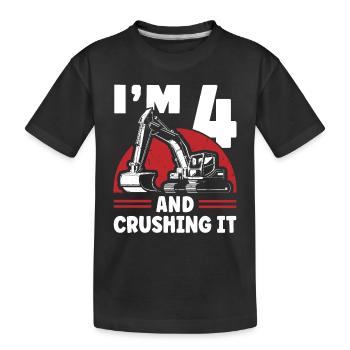 Four years old excavator children - Kids' Premium Organic T-Shirt - black - Front
