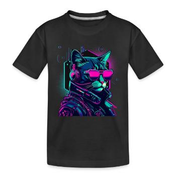 Cyberpunk Katze mit Sonnebrille - Kinder Premium Bio T-Shirt - Schwarz - Vorne