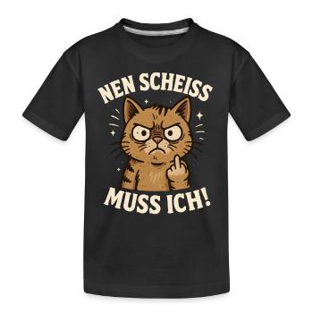 Frecher Spruch Mittelfinger Katze Büro - Kinder Premium Bio T-Shirt - Schwarz - Vorne