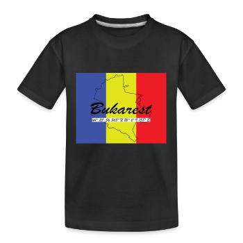 Bukarest - Hauptstadt mit GPS & Flagge - Kinder Premium Bio T-Shirt - Schwarz - Vorne