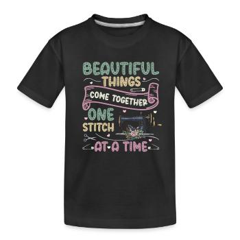 Ein Stich nach dem anderen, Quilten, Nähen. - Kinder Premium Bio T-Shirt - Schwarz - Vorne