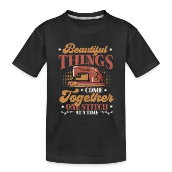 Ein Stich nach dem anderen, Quilten, Nähen. - Kinder Premium Bio T-Shirt - Schwarz - Vorne