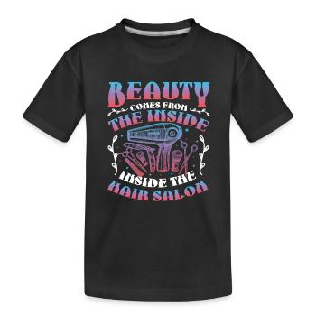 Beauty Comes From Inside The Hair Salon - Kids' Premium Organic T-Shirt - black - Front