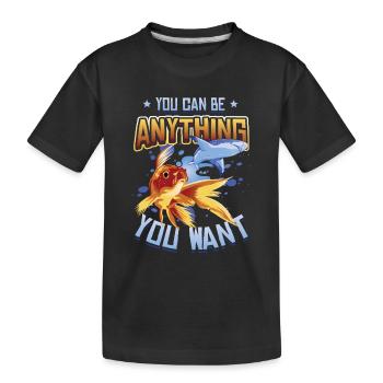 Goldfish Be A Shark, Motivationsbotschaft. - Kinder Premium Bio T-Shirt - Schwarz - Vorne