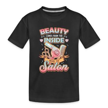 Beauty comes from inside the hair salon - Kids' Premium Organic T-Shirt - black - Front