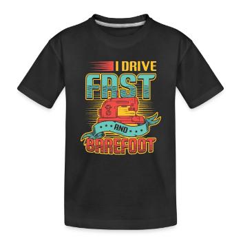 I drive fast and barefoot sewing machine Sewer - Kids' Premium Organic T-Shirt - black - Front
