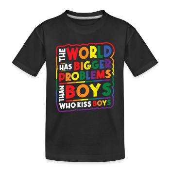 Bigger problems than guys kissing boys - Kids' Premium Organic T-Shirt - black - Front