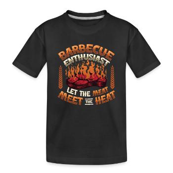 Barbecue enthusiasts. The meat on the grill - Kids' Premium Organic T-Shirt - black - Front