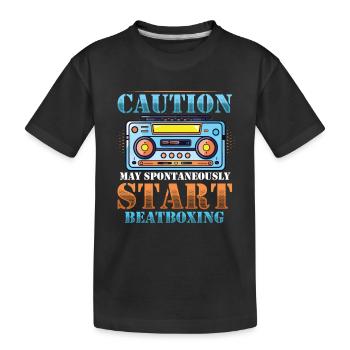 Caution can spontaneously start beatboxing - Kids' Premium Organic T-Shirt - black - Front