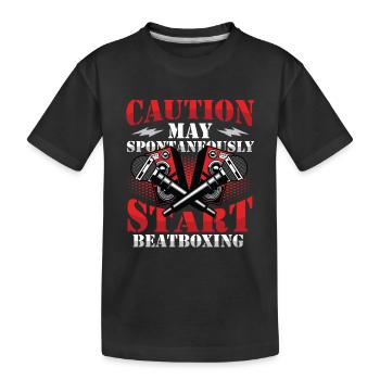 Caution can spontaneously start beatboxing - Kids' Premium Organic T-Shirt - black - Front