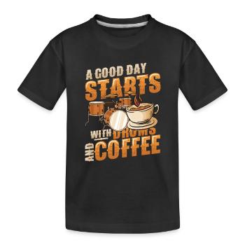 Ein Guter Tag Beginnt Mit einem Schlagzeug - Kinder Premium Bio T-Shirt - Schwarz - Vorne