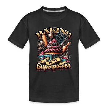 Baking Superpower Bäcker Nachtisch Konditor - Kinder Premium Bio T-Shirt - Schwarz - Vorne