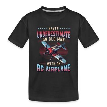 Vieil homme avec maquette d’avion - T-shirt bio Premium Enfant - noir - Devant