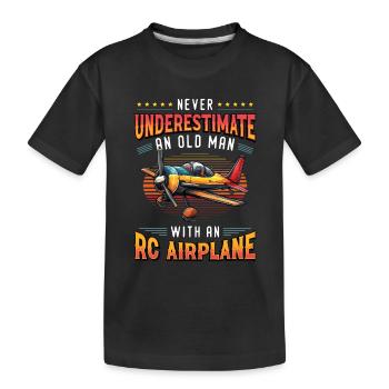 Vieil homme avec maquette d’avion - T-shirt bio Premium Enfant - noir - Devant