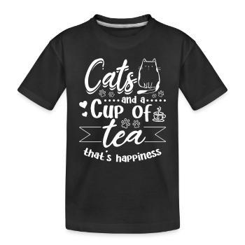 Des chats et une tasse de thé qui est le bonheur - Cute Cat - T-shirt bio Premium Enfant - noir - Devant