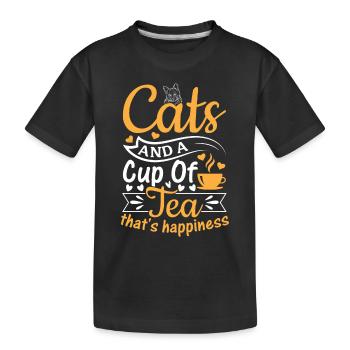 Katzen und eine Tasse Tee - das ist Glück - Teelie - Kinder Premium Bio T-Shirt - Schwarz - Vorne