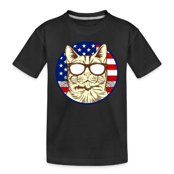 Katze mit Amerika Flagge Ich Katzenliebhaber ameri - Kinder Premium Bio T-Shirt - Schwarz - Vorne