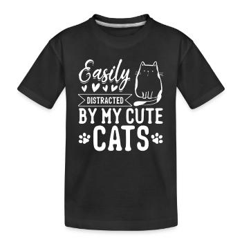 Cat Lover Cute Cats I Easily Distracted By My Cute - Kinder Premium Bio T-Shirt - Schwarz - Vorne