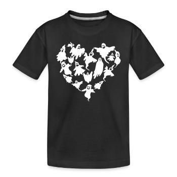 Halloween Heart with Ghosts Halloween Ghost Heart - Kids' Premium Organic T-Shirt - black - Front