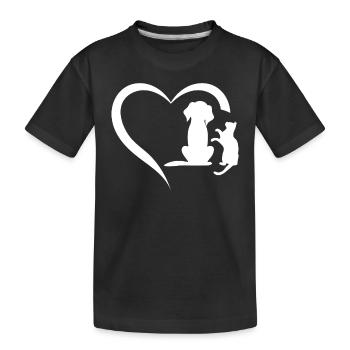 Dog Puppy and Baby Cat Heart Animal Dog & Cat Hear - Kinder Premium Bio T-Shirt - Schwarz - Vorne