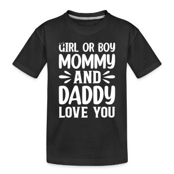 Fille ou garçon Maman et Papa T’aiment Baby Shower B - T-shirt bio Premium Enfant - noir - Devant