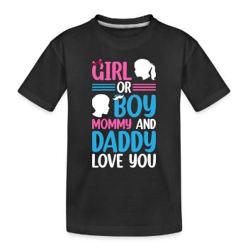 Baby Shower Bébé Sexe Fille Ou Garçon Maman Et Papa - T-shirt bio Premium Enfant - noir - Devant