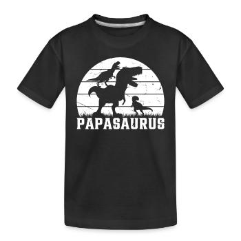 Papa Saurus Dinosaur Papa with two Kids - Papasaur - Kinder Premium Bio T-Shirt - Schwarz - Vorne
