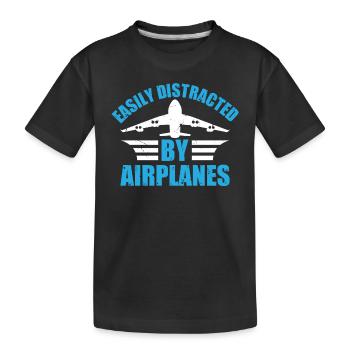Aircraft Pilot Plane Lover - Easily Distracted by - Kids' Premium Organic T-Shirt - black - Front