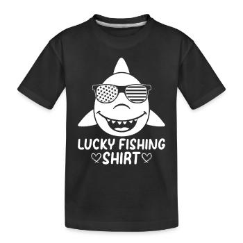 Funny Fisherman Fish Head - Fish Angler - Lucky Fi - Kinder Premium Bio T-Shirt - Schwarz - Vorne
