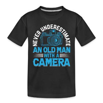 Never Underestimate An Old Man With A Camera Photo - Kinder Premium Bio T-Shirt - Schwarz - Vorne