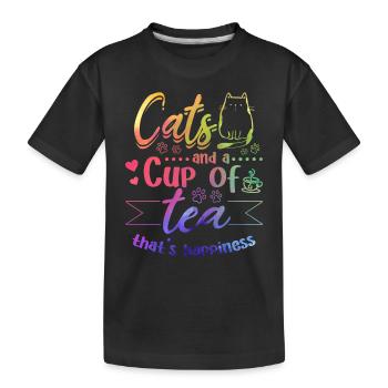Cats And A Cup Of Tea That's Happiness - Cat Lover - Kids' Premium Organic T-Shirt - black - Front
