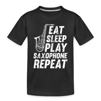 Eat Sleep Play Saxophone Repeat Sax Music Lover Sa - Kinder Premium Bio T-Shirt - Schwarz - Vorne