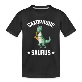 Saxophone Saurus Dino Sax Player Saxophone Player - Kids' Premium Organic T-Shirt - black - Front