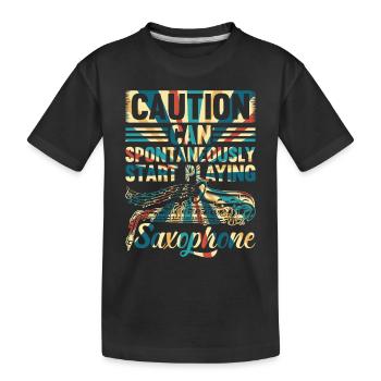 Attention peut spontanément commencer à jouer des saxophones - T-shirt bio Premium Enfant - noir - Devant