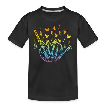 Bagpipe With Music Notes & Butterflies - Musician - Kids' Premium Organic T-Shirt - black - Front