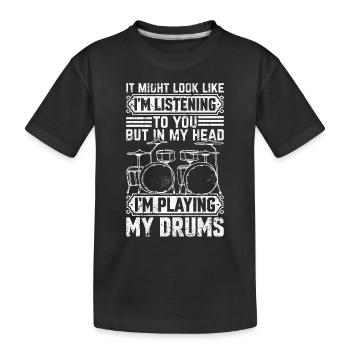 Je t’écoute mais dans ma tête je joue de la batterie - T-shirt bio Premium Enfant - noir - Devant