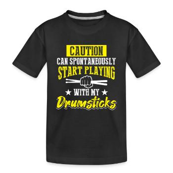 Caution Can Spontaneously Start Playing With My Dr - Kids' Premium Organic T-Shirt - black - Front