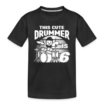 Birthday Drummer Boy - This Cute Drummer Is 6 Year - Kinder Premium Bio T-Shirt - Schwarz - Vorne